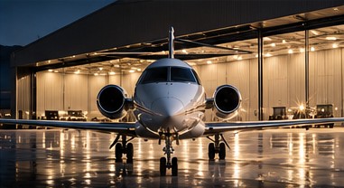 Private aircraft at hangar